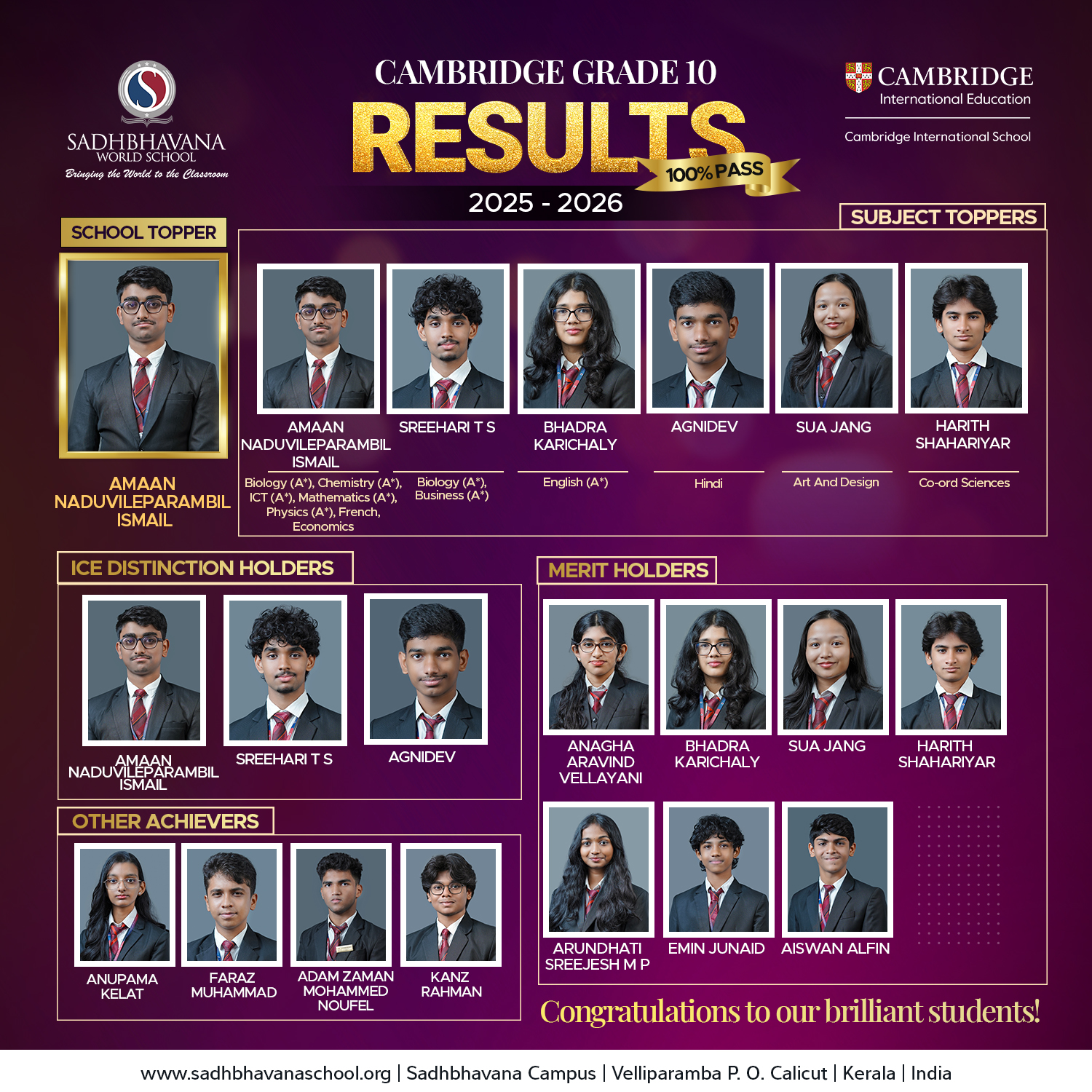 Cambridge Class 10 Results 2025-26